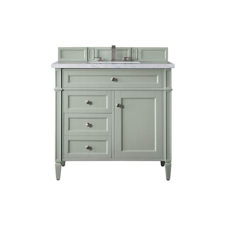 James Martin Vanities Brittany 36in Single Vanity, Sage Green w/ 3 CM Carrara Marble Top 650-V36-SGR-3CAR